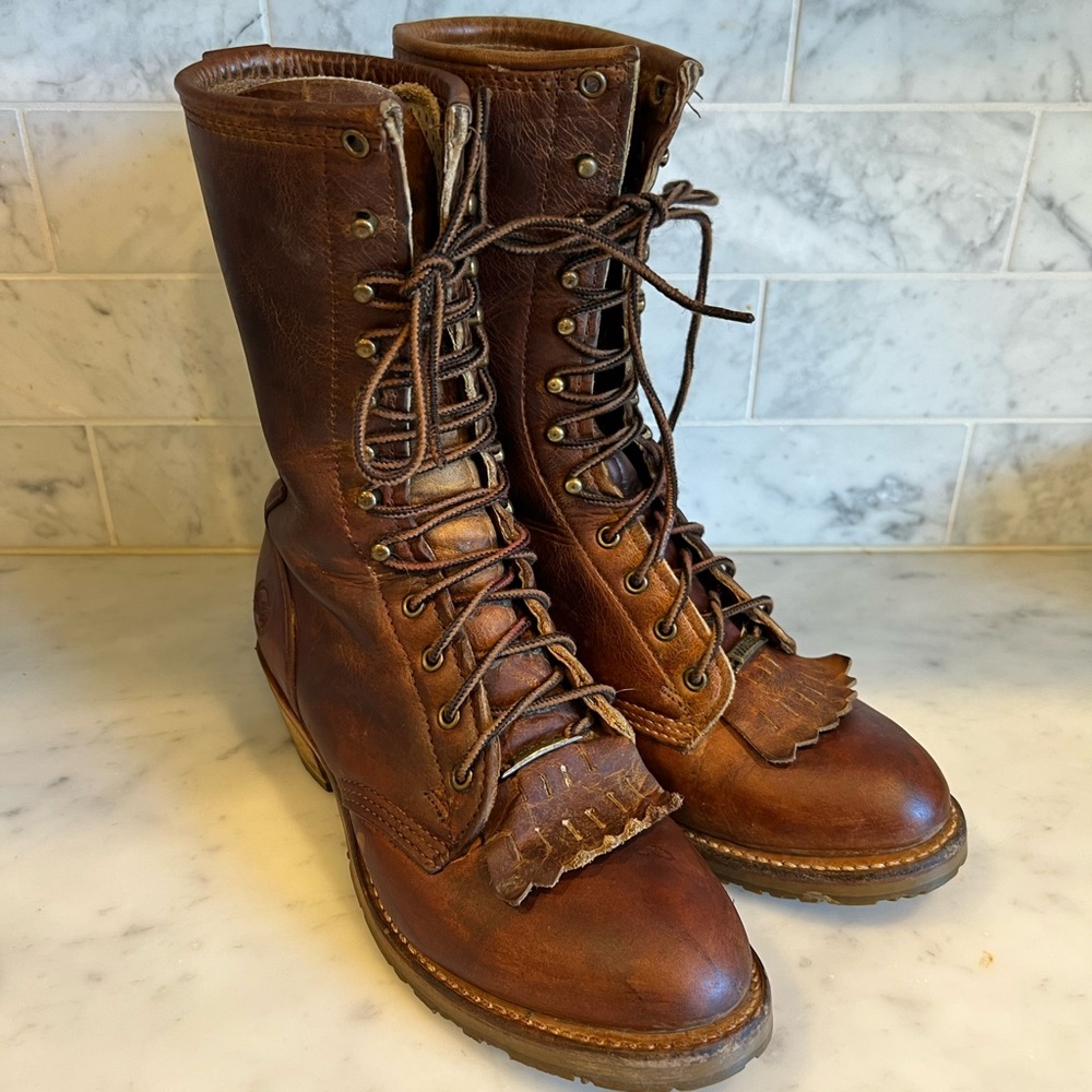 Double H Ladies Packer Brown Leather Lace Up Kiltie Boots 9967 Womens Size 8